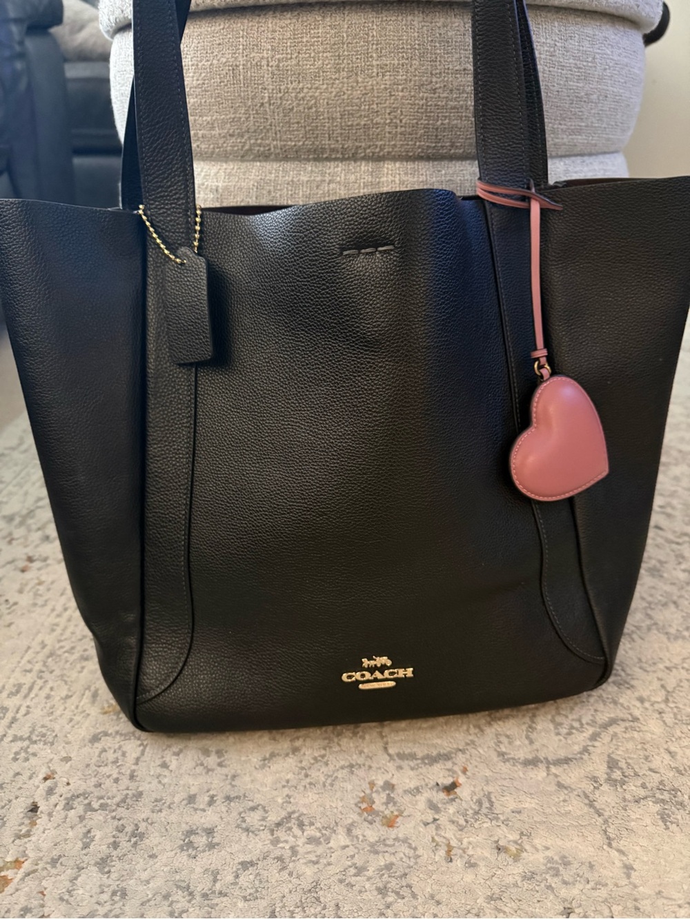 Coach Hadley Tote in black pebbled leather LIKE NEW (heart charm NOT included)